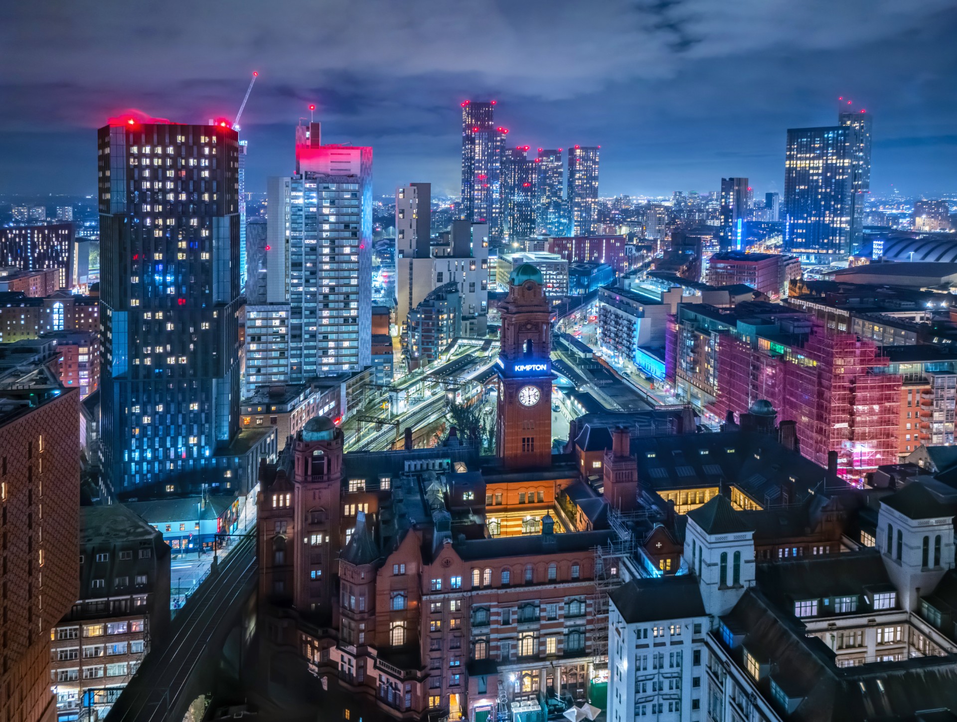 Manchester skyline at night